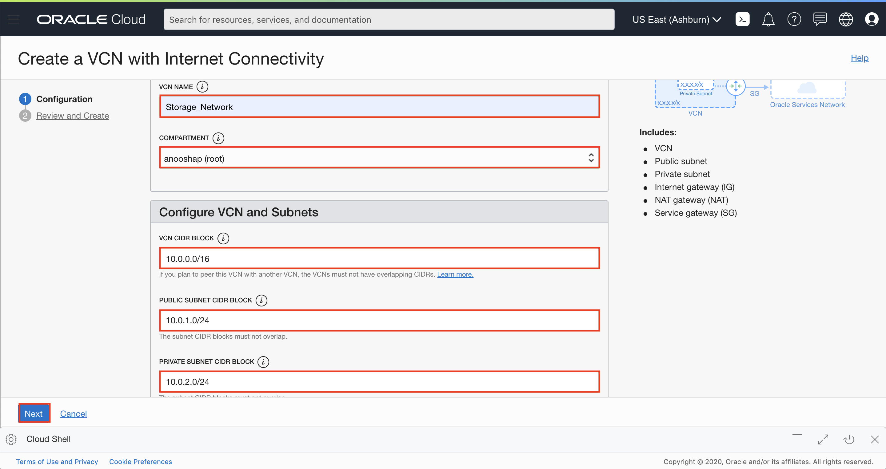VCN Configuration Page